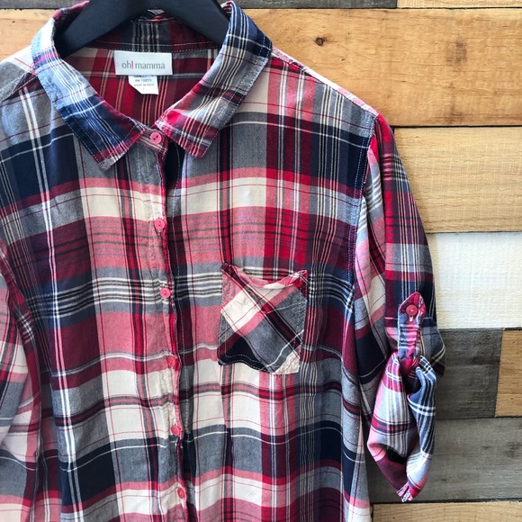 Oh! Mamma Plaid Button Down Shirt SZ L - Picture 2 of 9